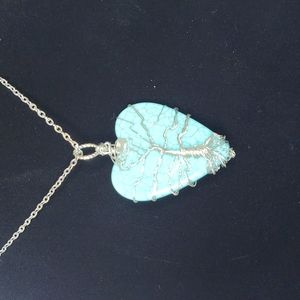 Handcrafted tree of Life turquoise heart chain 24 inch